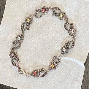 Sterling Silver Floral Multicolor Bracelet